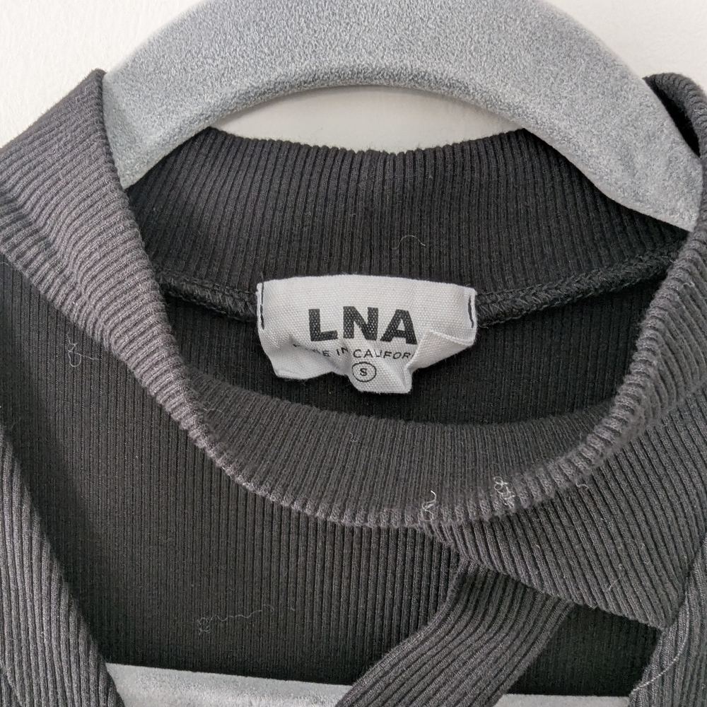 LNA Thea Ribbed Cut-Out Tank Sleeveless Top Asymmetric High Collar Ribbed - Picture 3 of 7